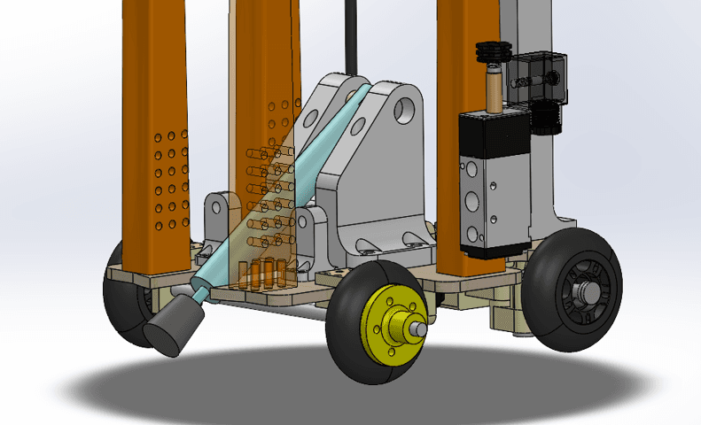 CAD detail of the angled piston and rubber stopper